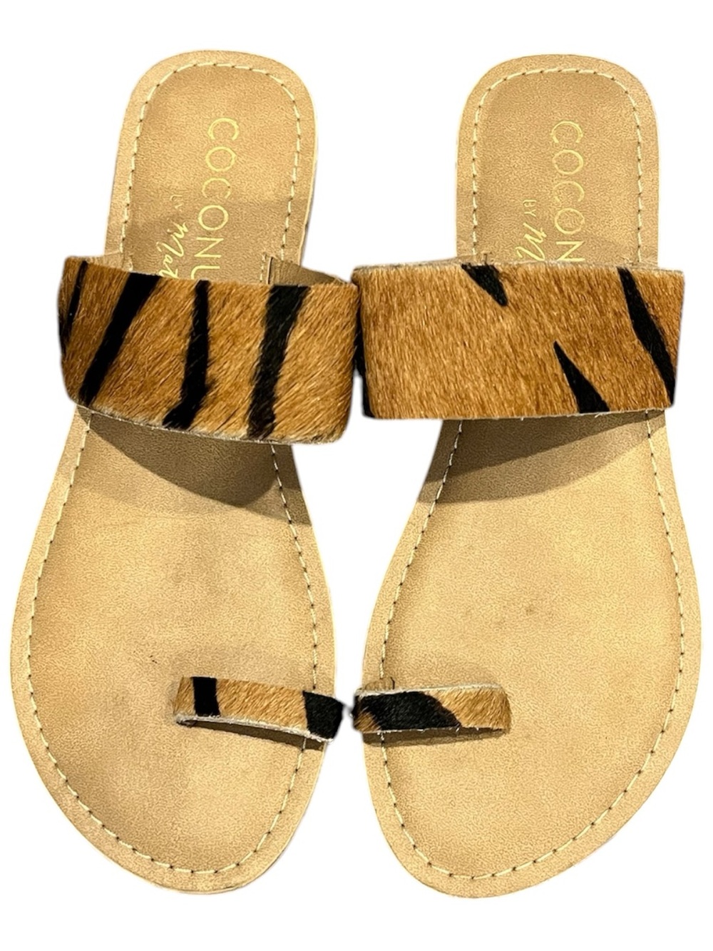 Coconuts by Matisse Tan and Black Tiger-Print Slide Sandals